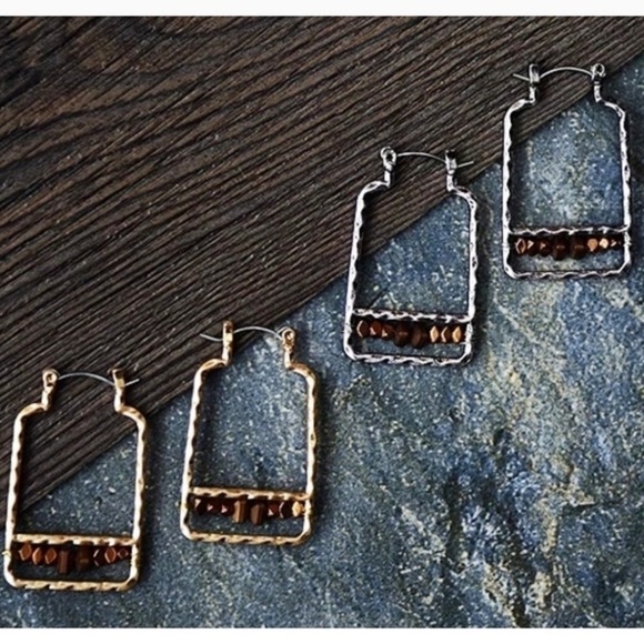 Hematite Stone Beads Dangle Earrings - Picture 1 of 7